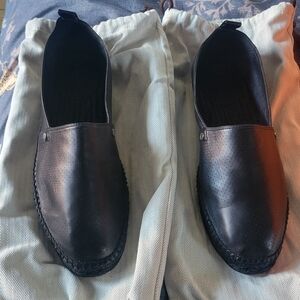 Hermès Black Leather Espadrille Slip-On Shoes Size 43 w/ Box & Dust Bags.